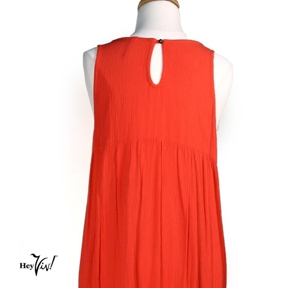 Vintage Flowy Sleeveless Boho Orange Dress w Lace Decoration Size M - Hey Viv - Picture 5 of 6
